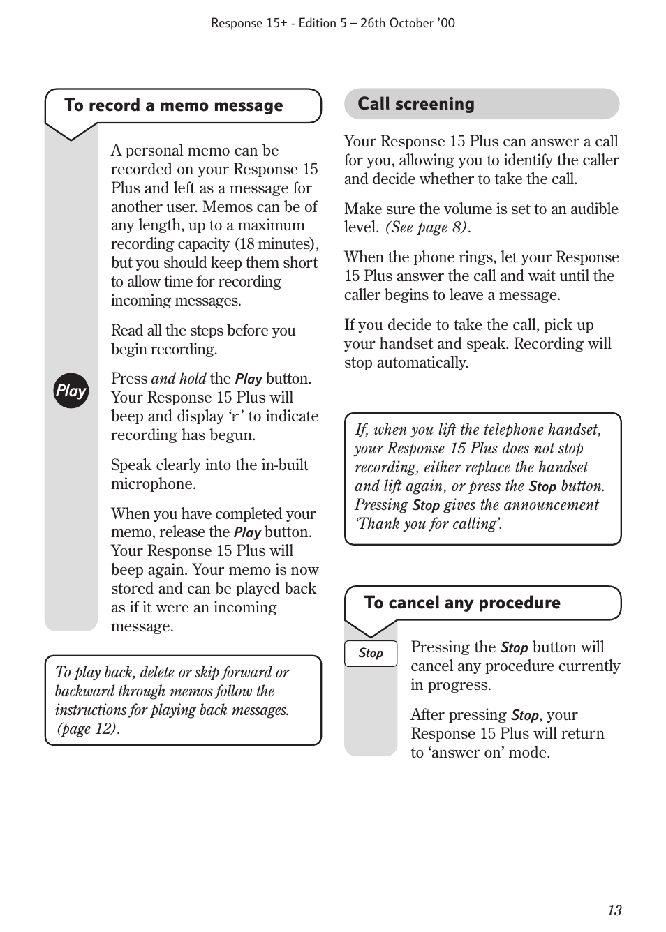 BT Response 15+ User Manual | Page 15 / 26