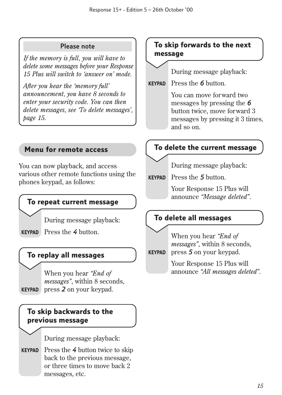BT Response 15+ User Manual | Page 17 / 26