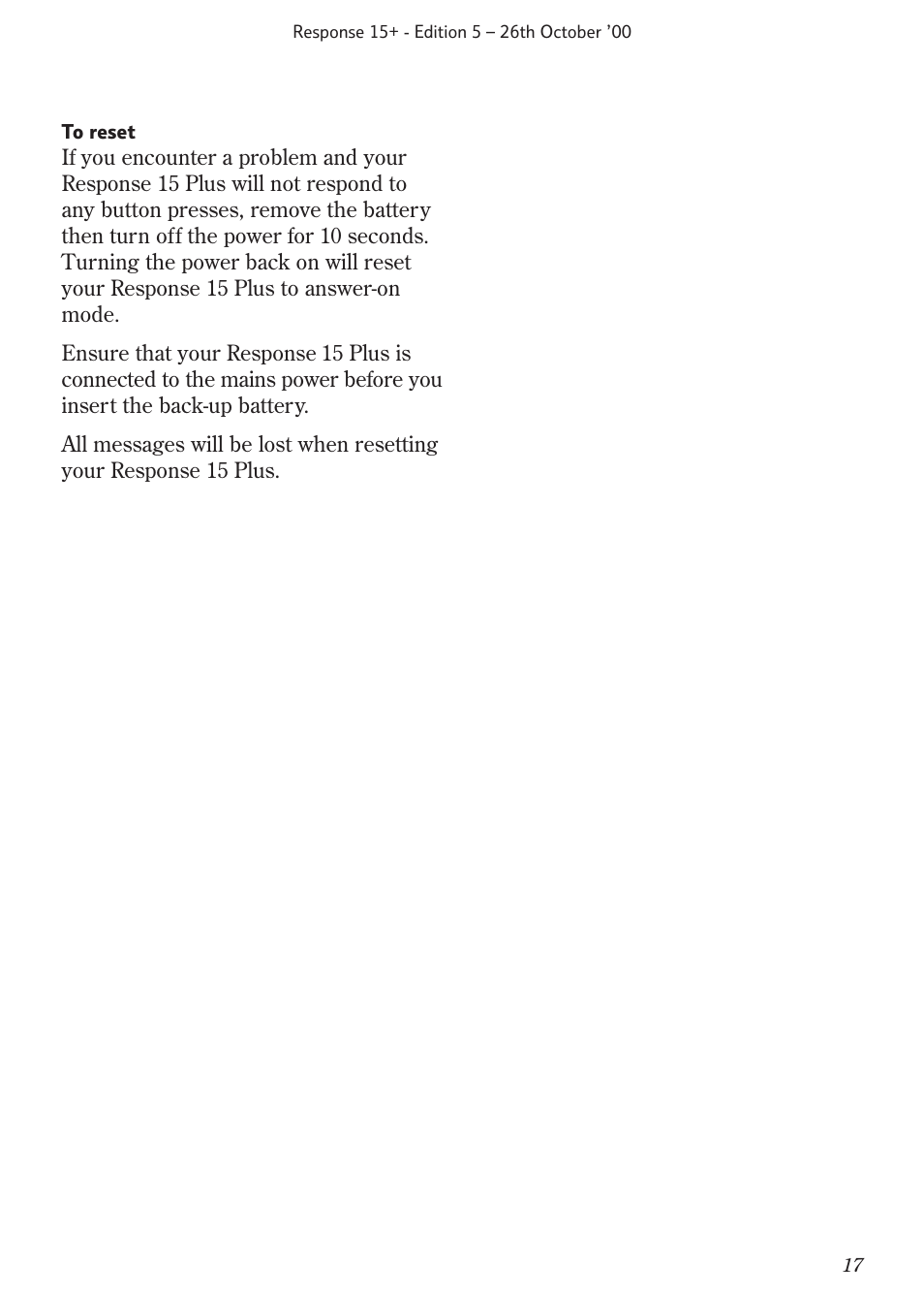 BT Response 15+ User Manual | Page 19 / 26