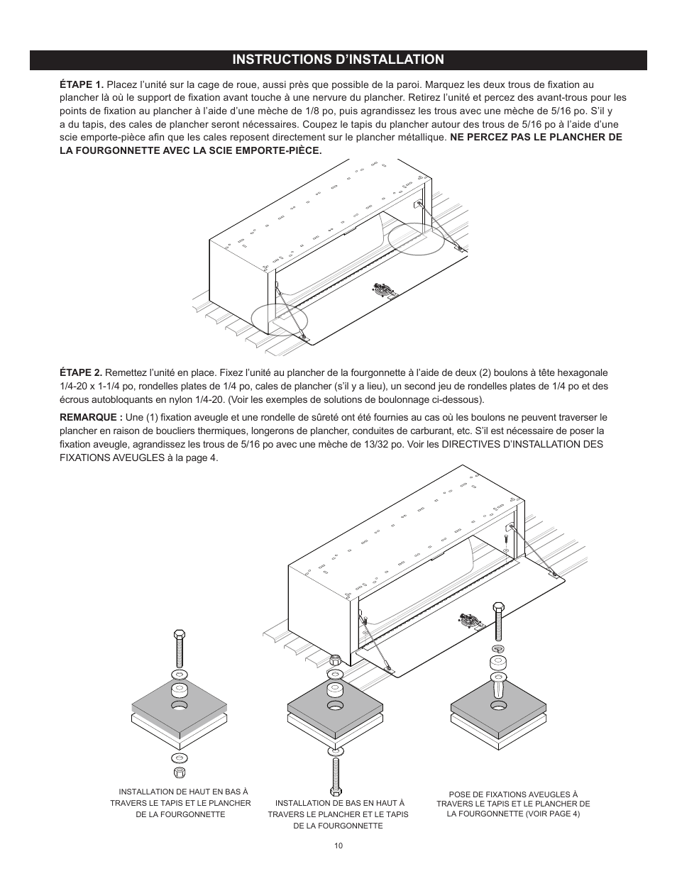 Instructions d’installation | WEATHER GUARD Model 9444-3-01 Wheel Well Cabinet, 15 in x 42 in x 14 in User Manual | Page 10 / 12
