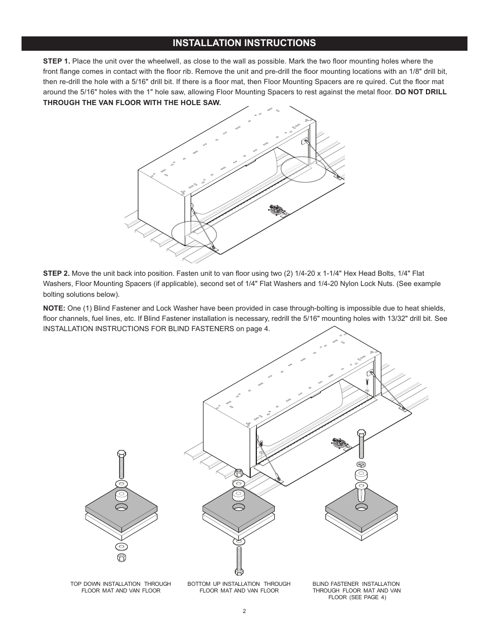 Installation instructions | WEATHER GUARD Model 9444-3-01 Wheel Well Cabinet, 15 in x 42 in x 14 in User Manual | Page 2 / 12