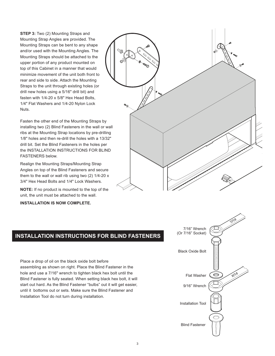 Installation instructions for blind fasteners | WEATHER GUARD Model 9444-3-01 Wheel Well Cabinet, 15 in x 42 in x 14 in User Manual | Page 3 / 12