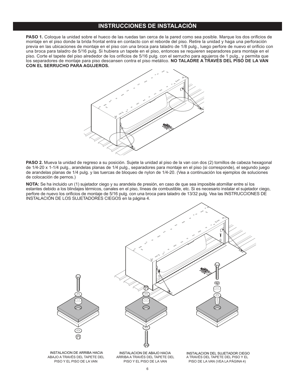 Instrucciones de instalación | WEATHER GUARD Model 9444-3-01 Wheel Well Cabinet, 15 in x 42 in x 14 in User Manual | Page 6 / 12