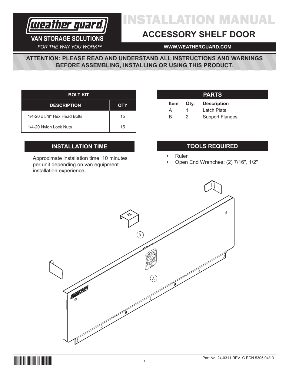 WEATHER GUARD Model 9506-3-01 Security Shelf Door, 10-1/2 in x 60 in User Manual | 9 pages