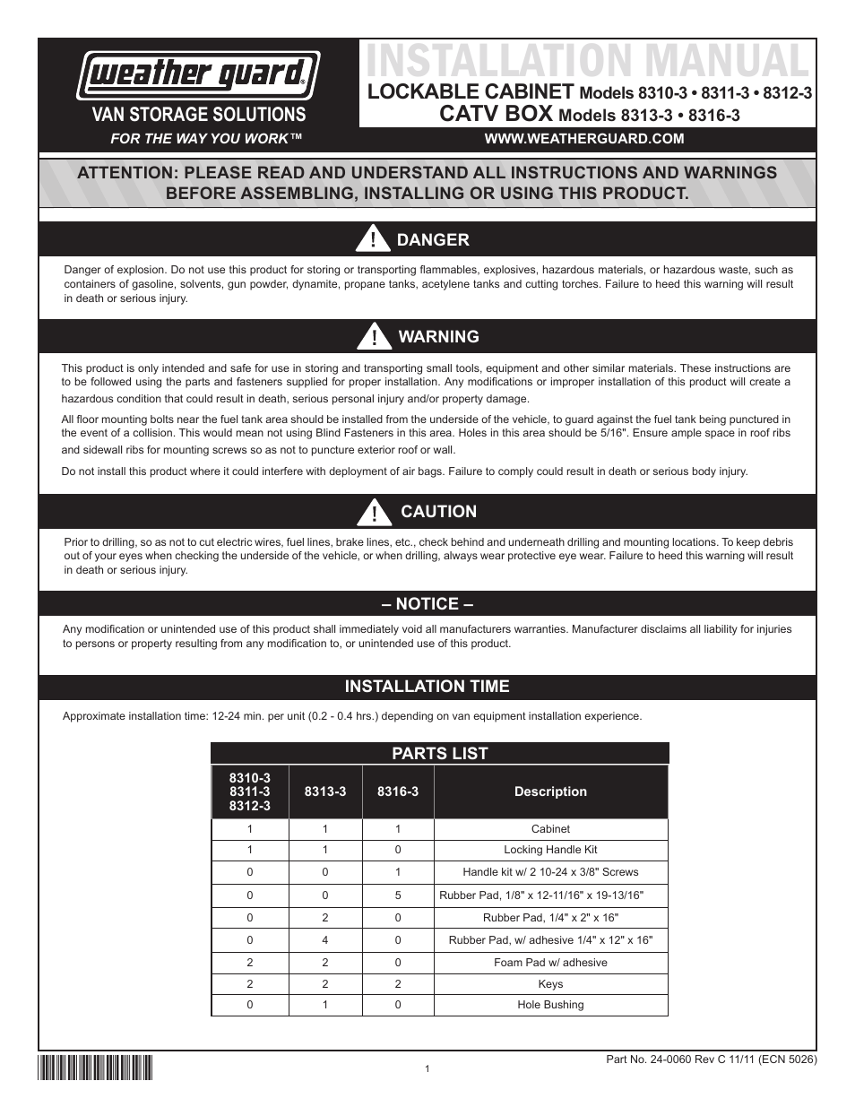 WEATHER GUARD Model 8316-3 CATV Cabinet, 4 Shelf, 21 in x 20 in x 14 in User Manual | 4 pages