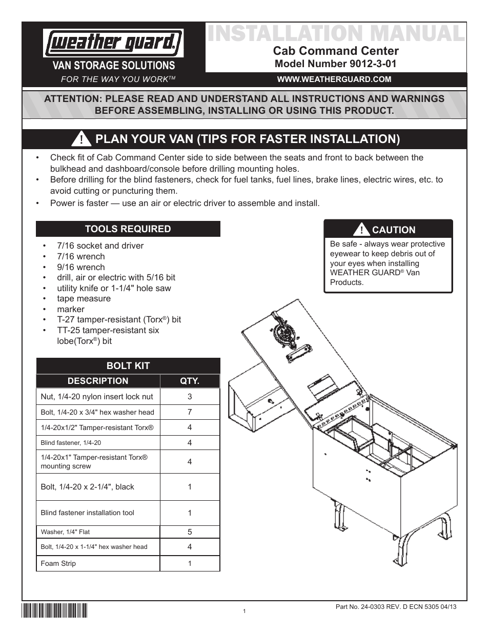 WEATHER GUARD Model 9012-3-01 Cab Command Center, 13 in User Manual | 9 pages