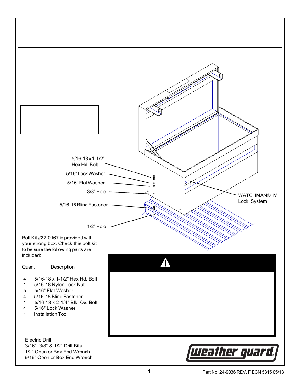 WEATHER GUARD Model 9036-3 Strong Box, 18-1/2 in x 19-1/2 in x 36-3/4 in User Manual | 2 pages