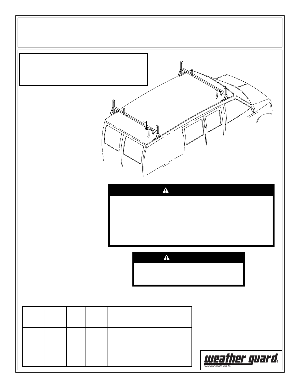 WEATHER GUARD Model 216-5 All-Purpose Rack, Steel, Full-Size, 3 Cross Member User Manual | 4 pages