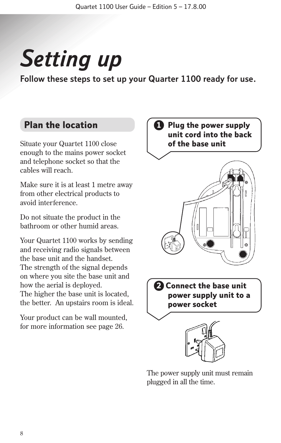 Setting up | BT 1100 User Manual | Page 10 / 32