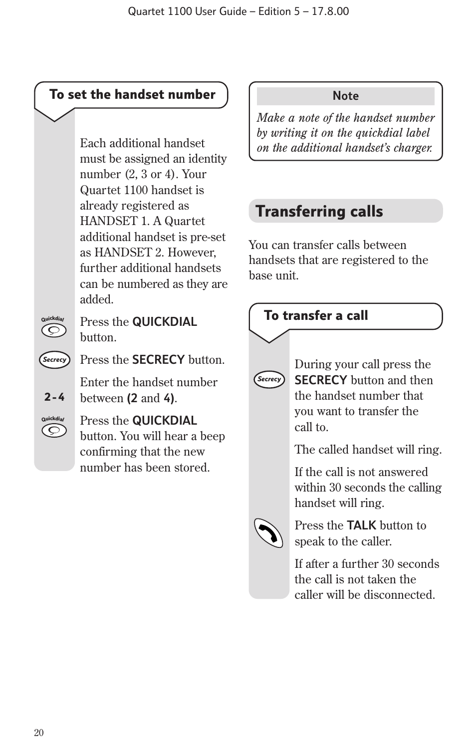 Transferring calls | BT 1100 User Manual | Page 22 / 32