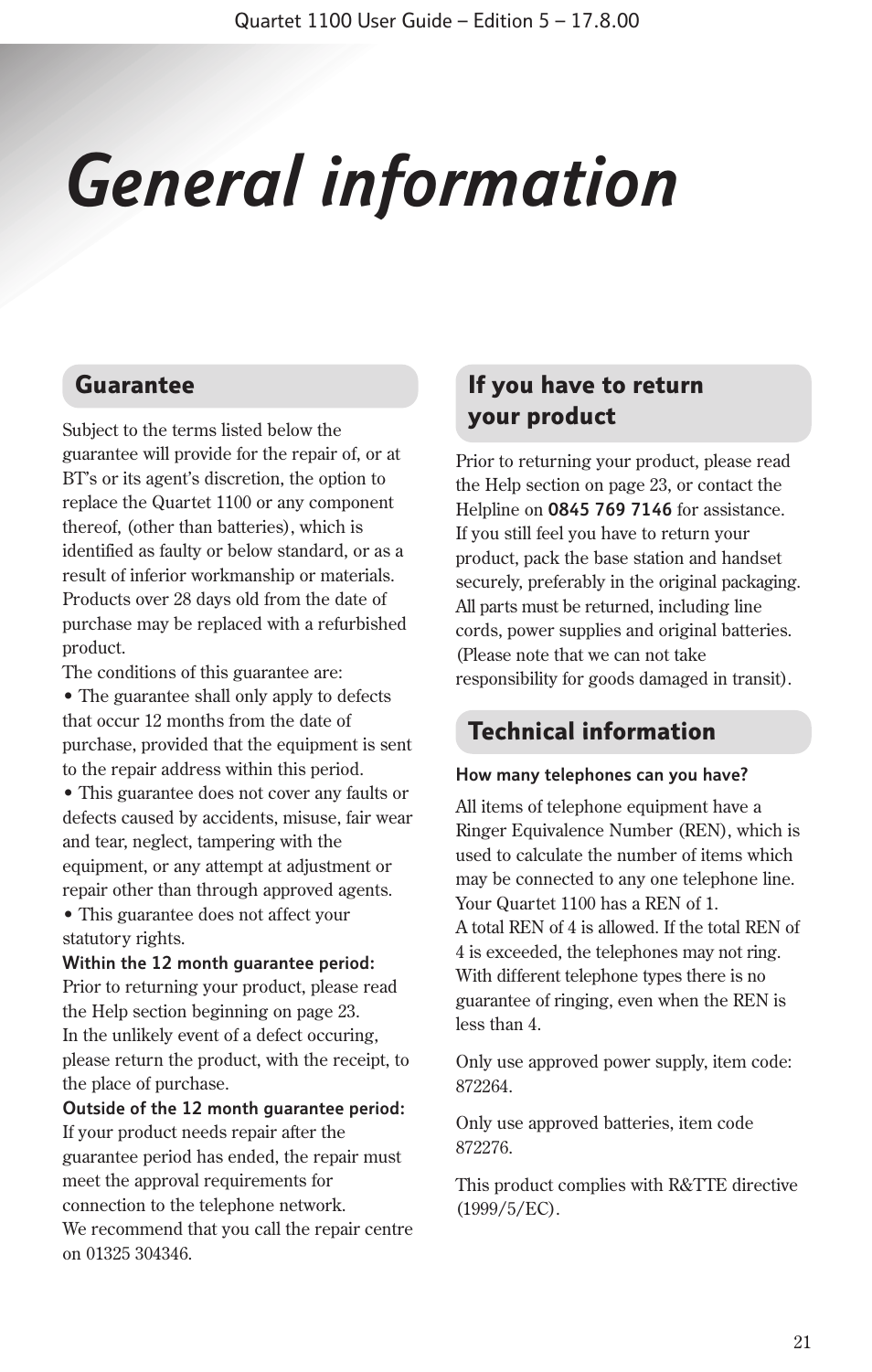 General information | BT 1100 User Manual | Page 23 / 32