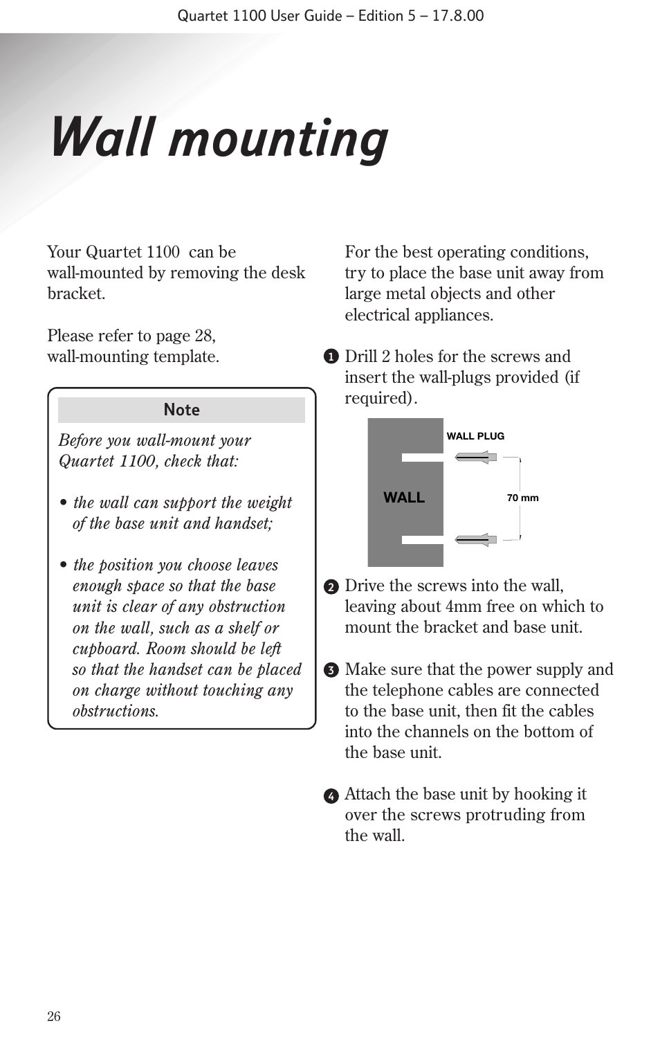 Wall mounting | BT 1100 User Manual | Page 28 / 32