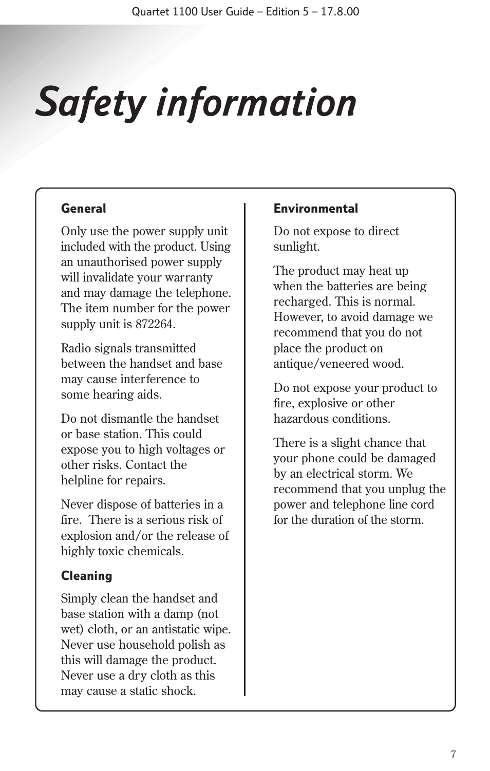 Safety information | BT 1100 User Manual | Page 9 / 32