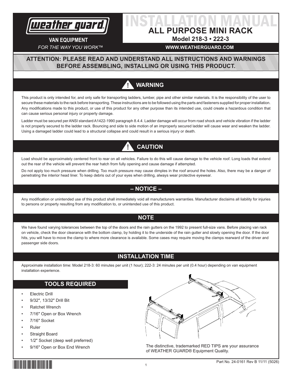 WEATHER GUARD Model 222-3 Accessory Cross Member, Minivan User Manual | 7 pages