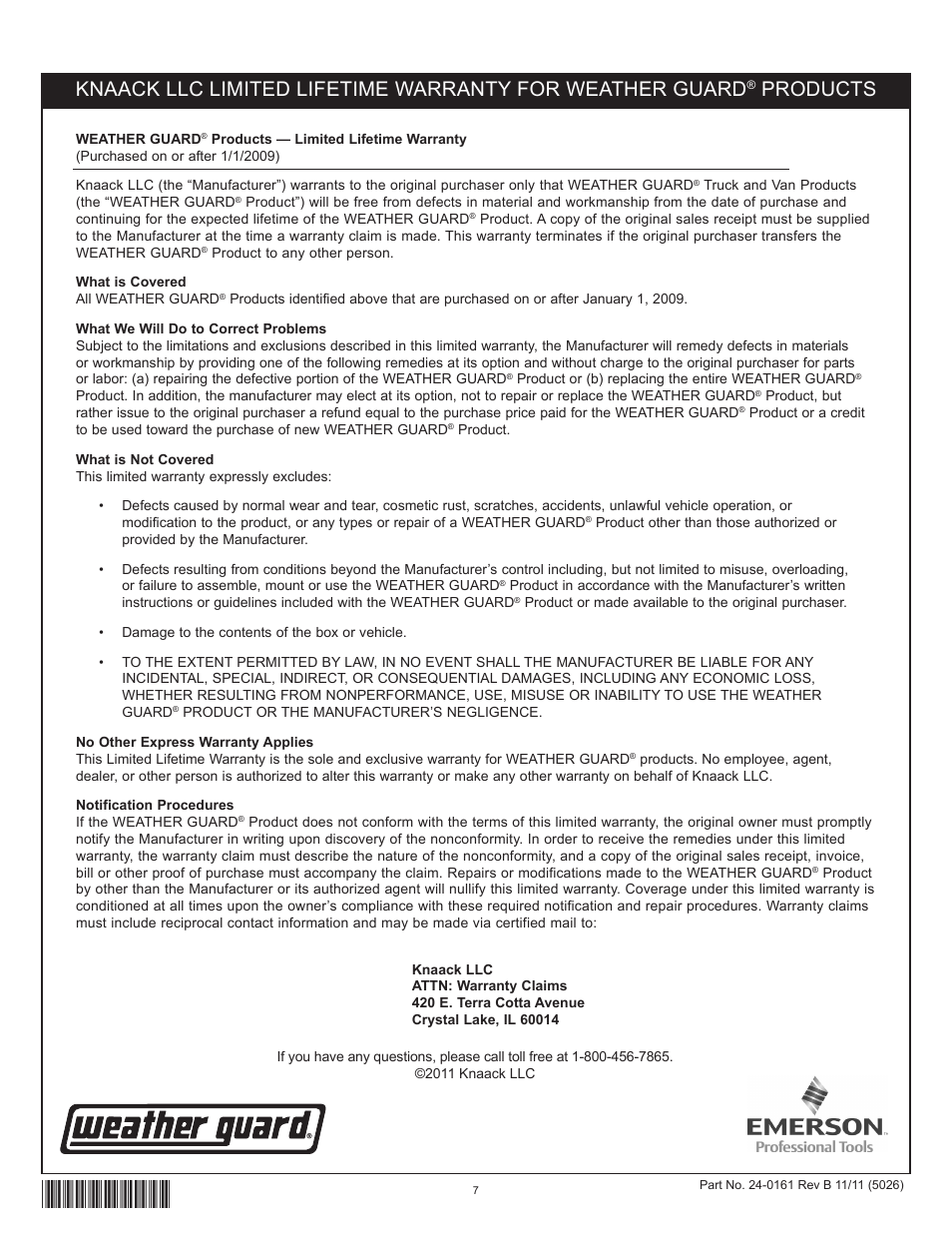 Products | WEATHER GUARD Model 222-3 Accessory Cross Member, Minivan User Manual | Page 7 / 7