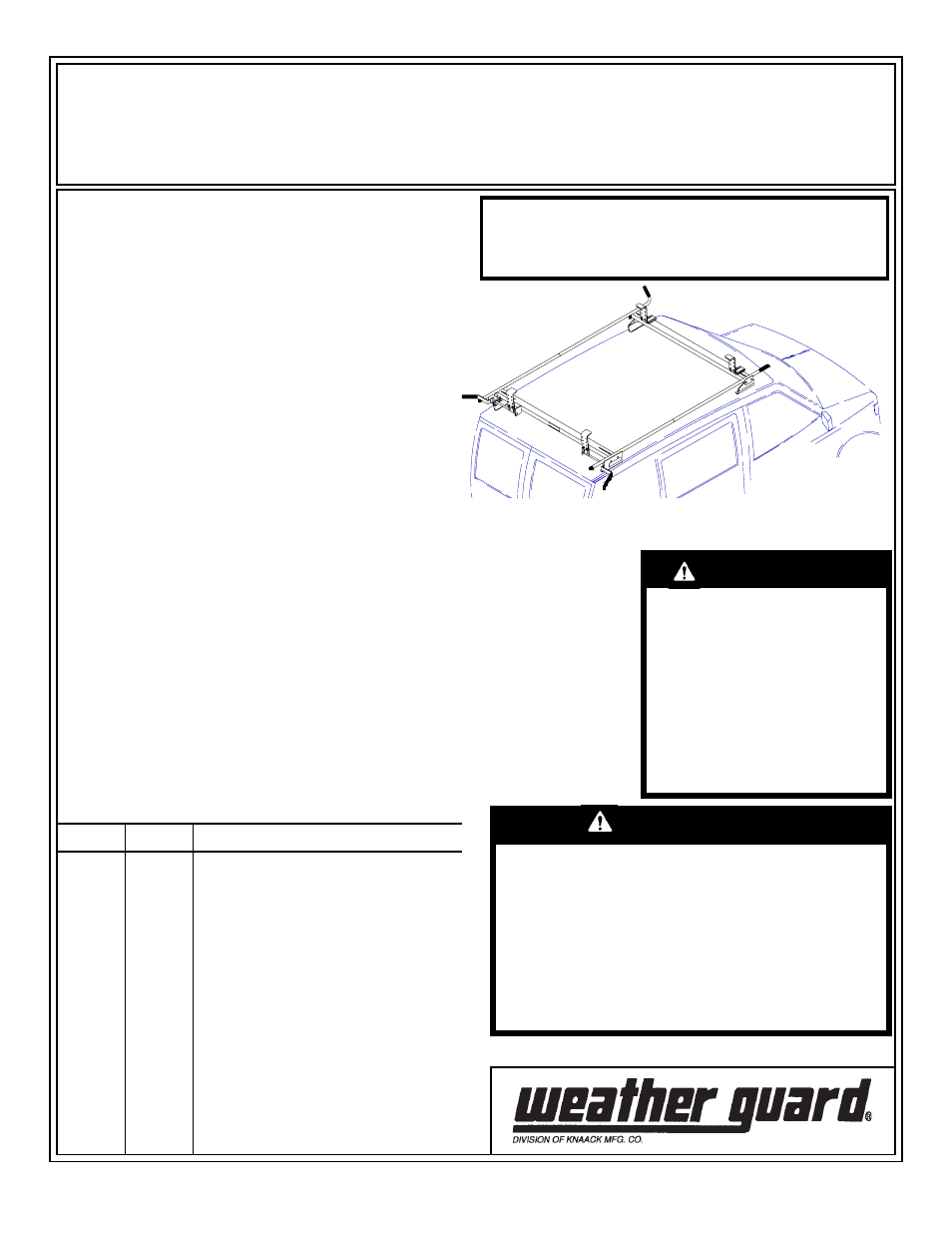 WEATHER GUARD Model 224-3-01 Aluminum Quick Clamp Rack, Dual Side User Manual | 8 pages