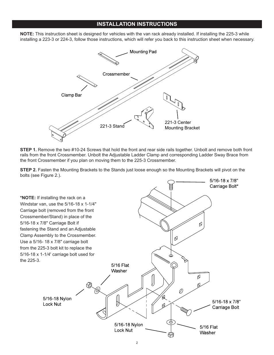 WEATHER GUARD Model 225-3 Accessory Cross Member, Compact User Manual | Page 2 / 5