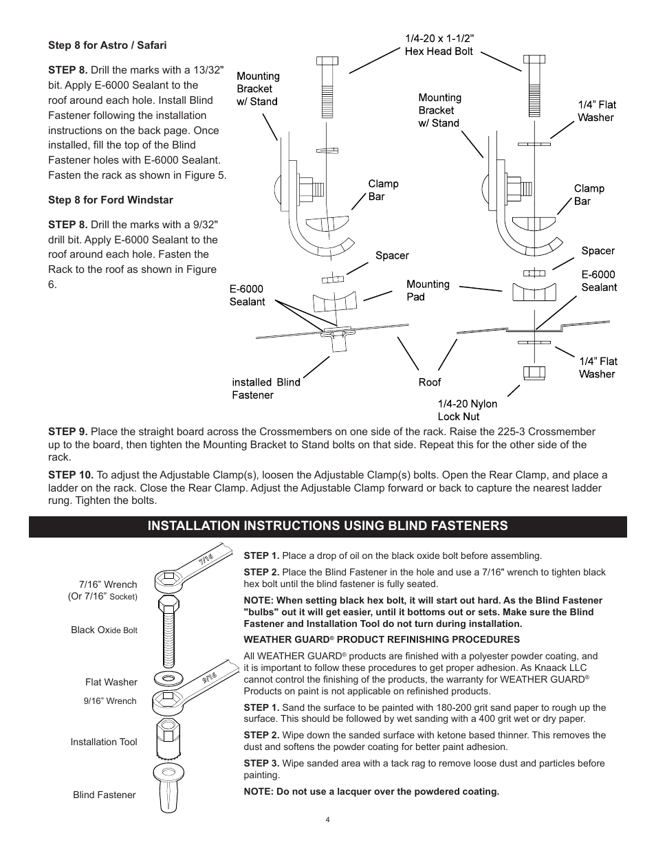 Installation instructions using blind fasteners | WEATHER GUARD Model 225-3 Accessory Cross Member, Compact User Manual | Page 4 / 5