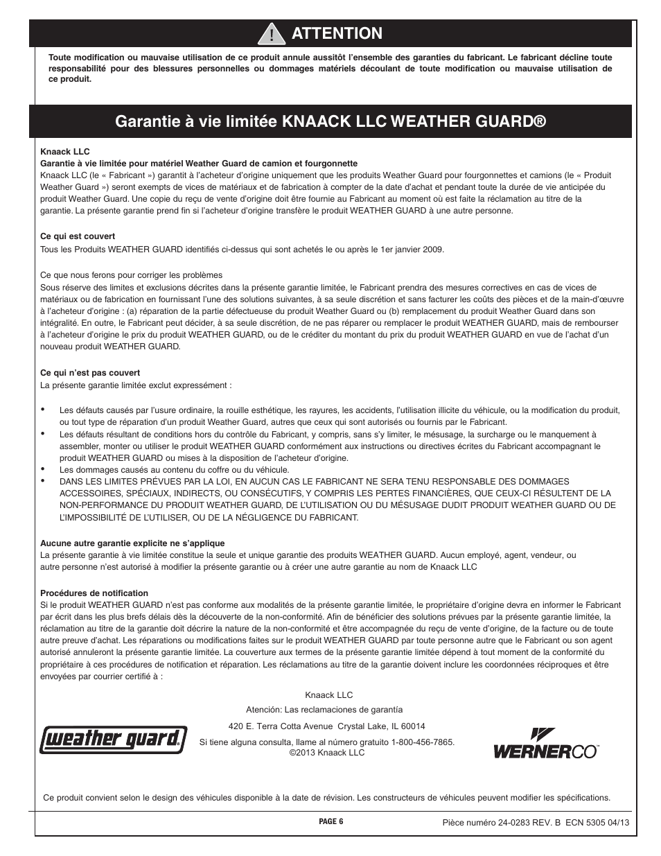 WEATHER GUARD Model 226-3-01 Mounting Bracket, Ford Transit Connect User Manual | Page 6 / 9