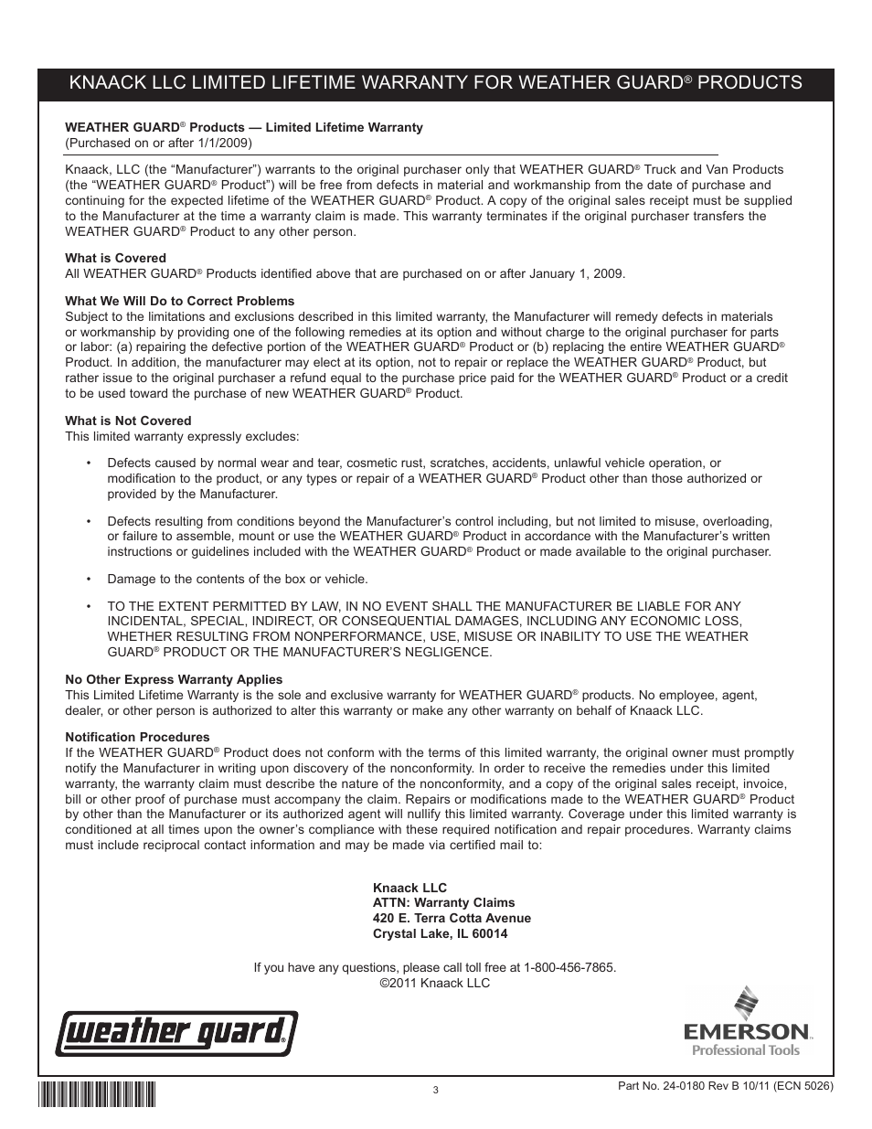 Products | WEATHER GUARD Model 233-3-01 Accessory Cross Member, Full-Size User Manual | Page 3 / 3