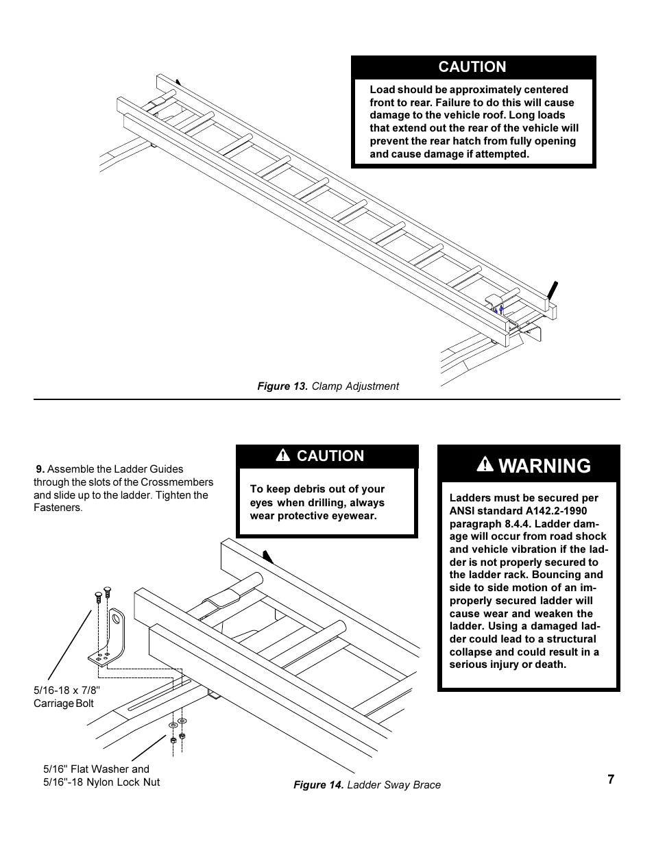 Warning, Caution | WEATHER GUARD Model 236-3-01 Quick Clamp Rack, Full-Size, Curb Side User Manual | Page 7 / 8