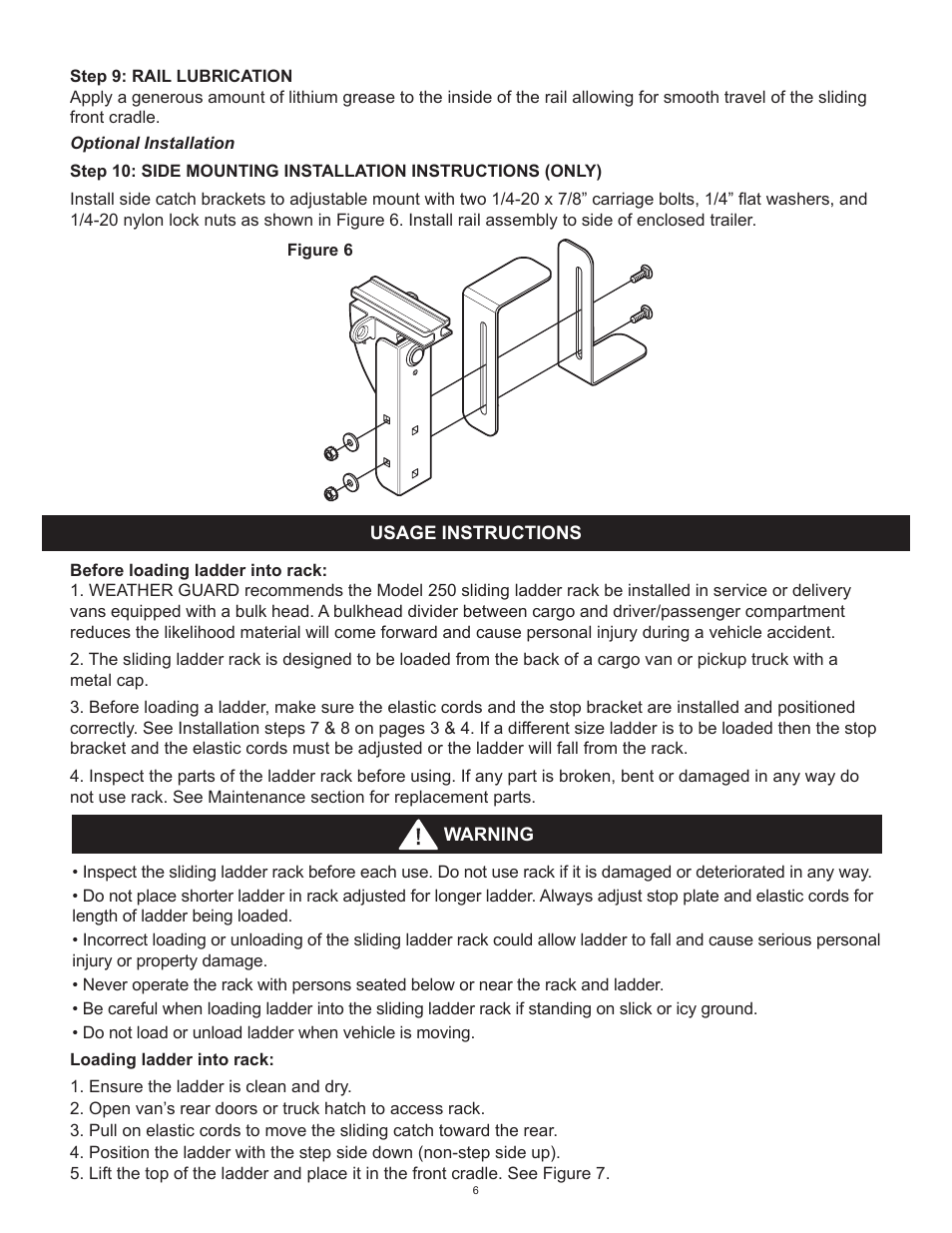 WEATHER GUARD Model 250 Sliding Ladder Rack User Manual | Page 6 / 9