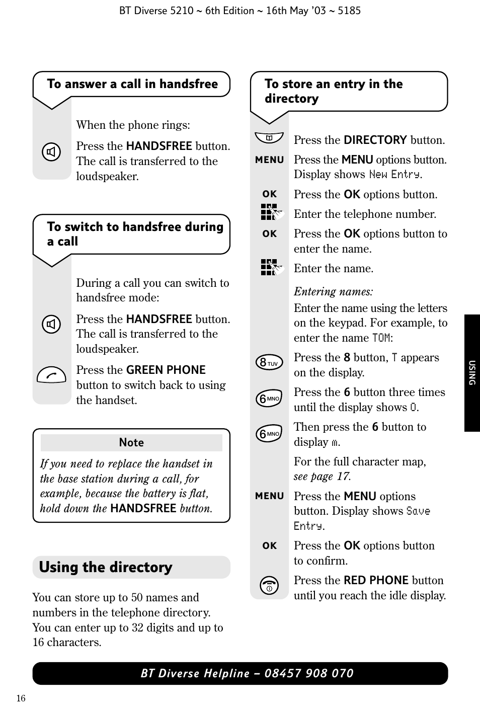 Using the directory | BT 5210 User Manual | Page 18 / 52