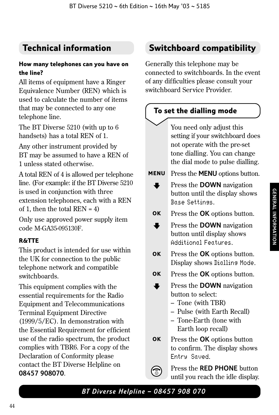Switchboard compatibility, Technical information | BT 5210 User Manual | Page 46 / 52