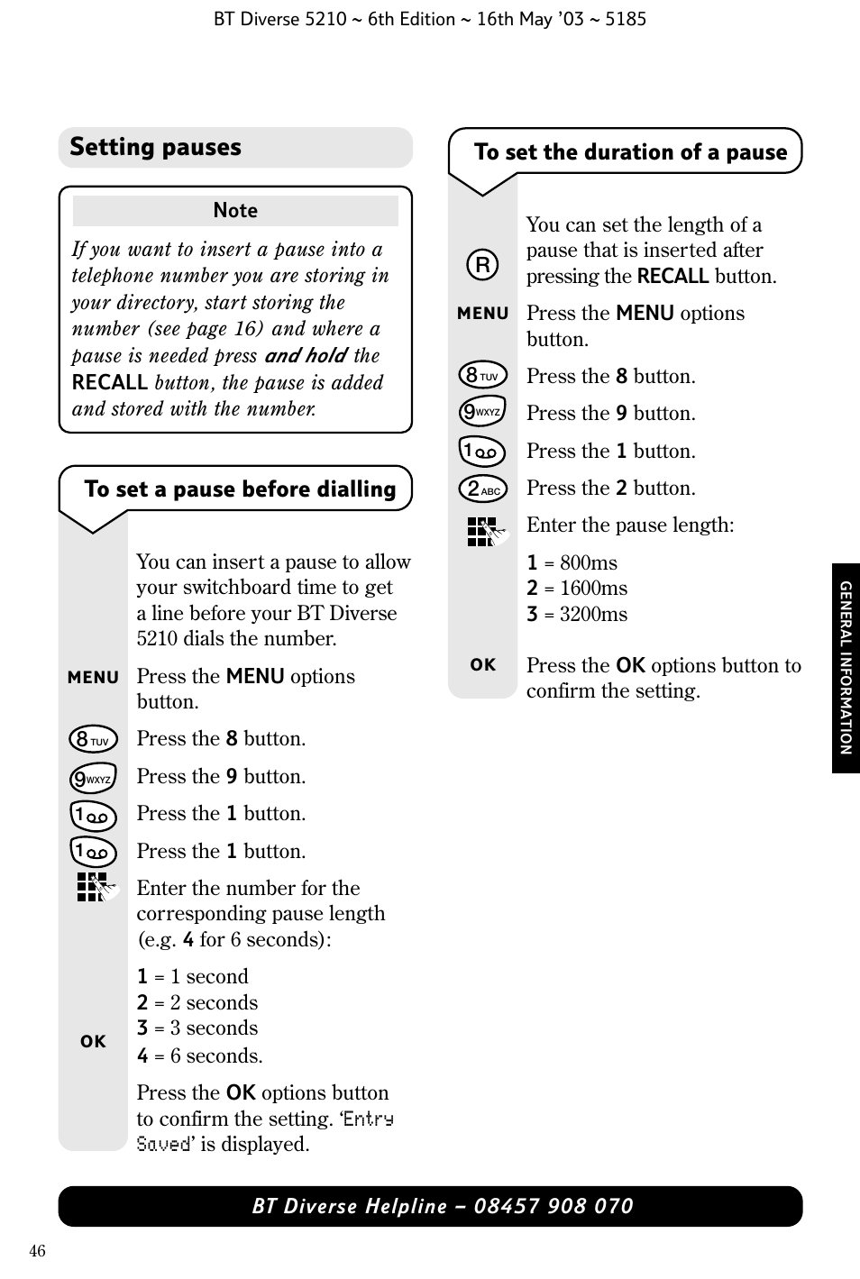 Setting pauses | BT 5210 User Manual | Page 48 / 52