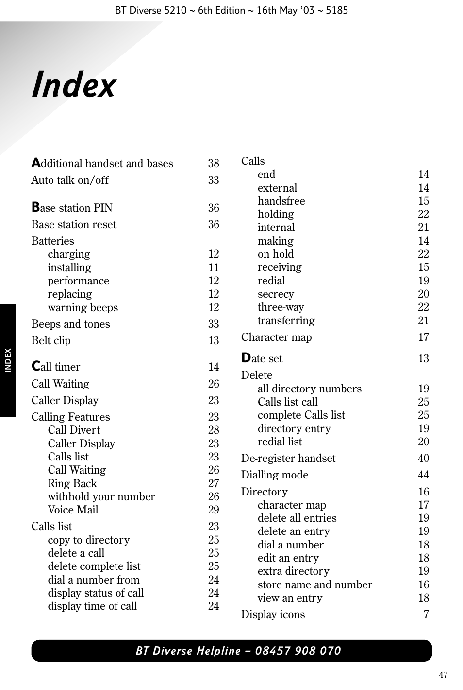 Index | BT 5210 User Manual | Page 49 / 52
