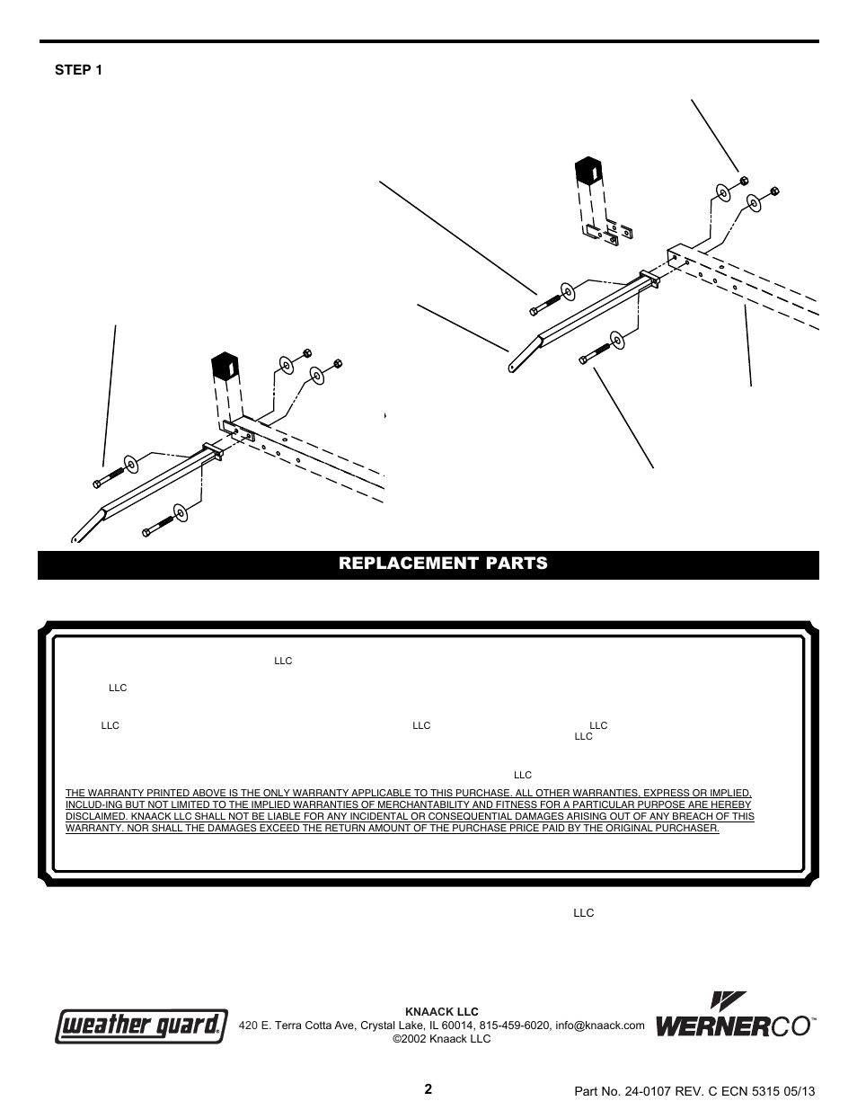 No replacement parts available for this model, Replacement parts | WEATHER GUARD Model 2502 Accessory Mirror Holder User Manual | Page 2 / 2