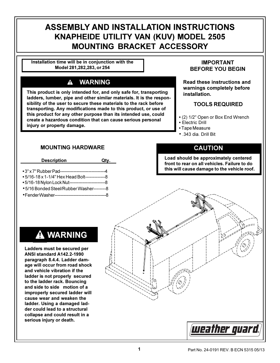 WEATHER GUARD Model 2505 Mounting Bracket, KUV User Manual | 2 pages