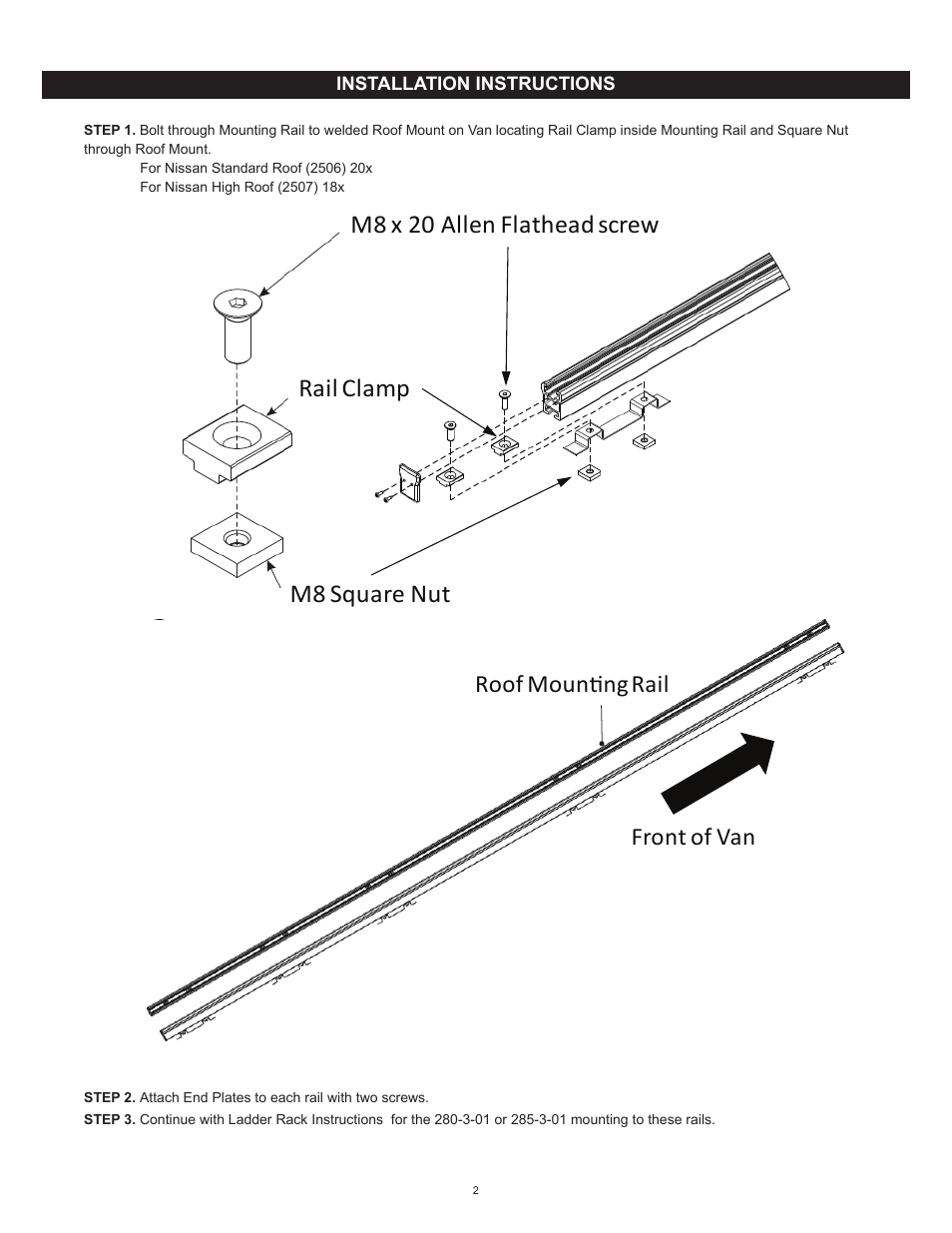 WEATHER GUARD Model 2507 Roof Rack Mounting Kit, Standard, Nissan NV User Manual | Page 2 / 9