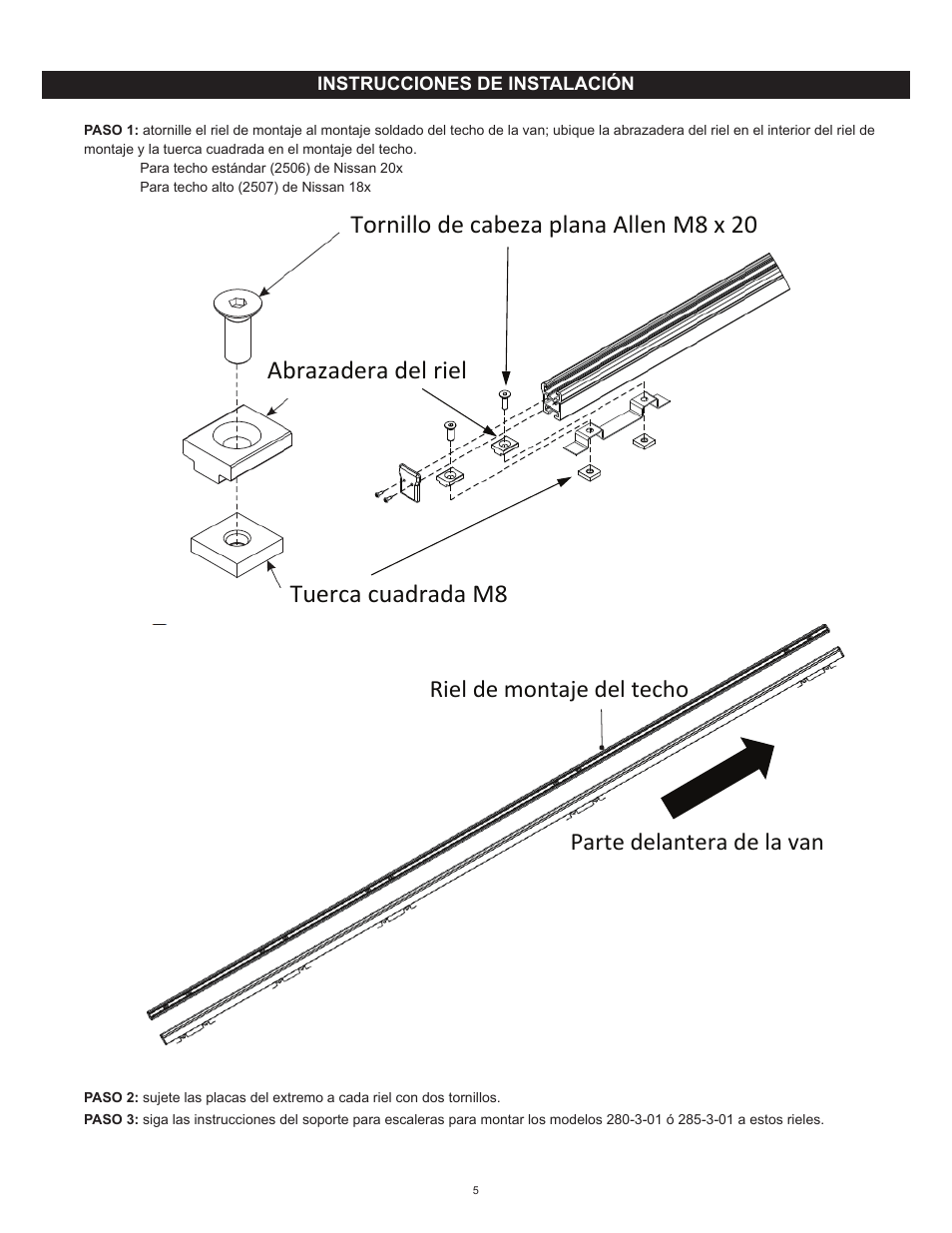 WEATHER GUARD Model 2507 Roof Rack Mounting Kit, Standard, Nissan NV User Manual | Page 5 / 9