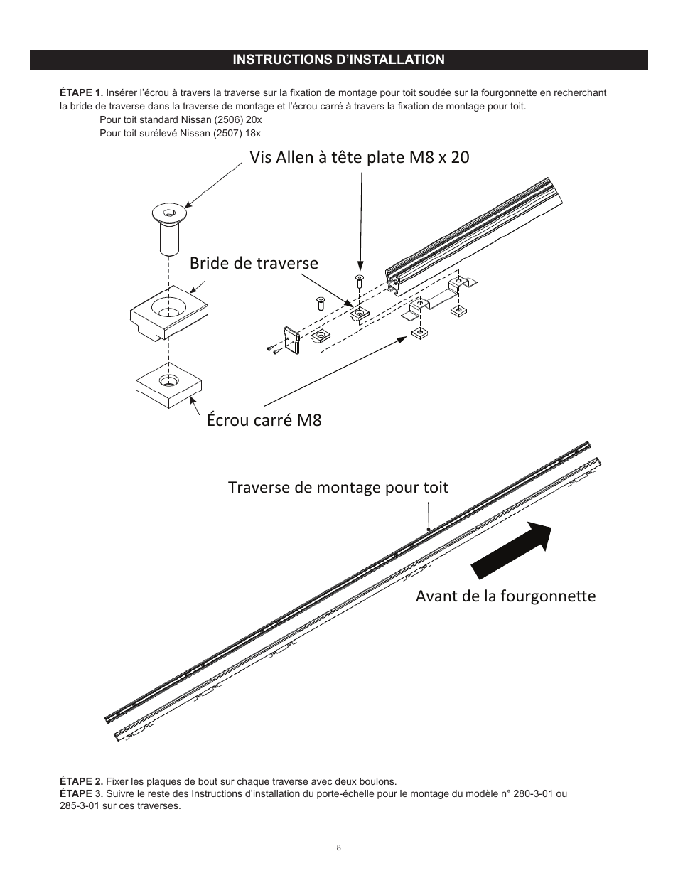 WEATHER GUARD Model 2507 Roof Rack Mounting Kit, Standard, Nissan NV User Manual | Page 8 / 9