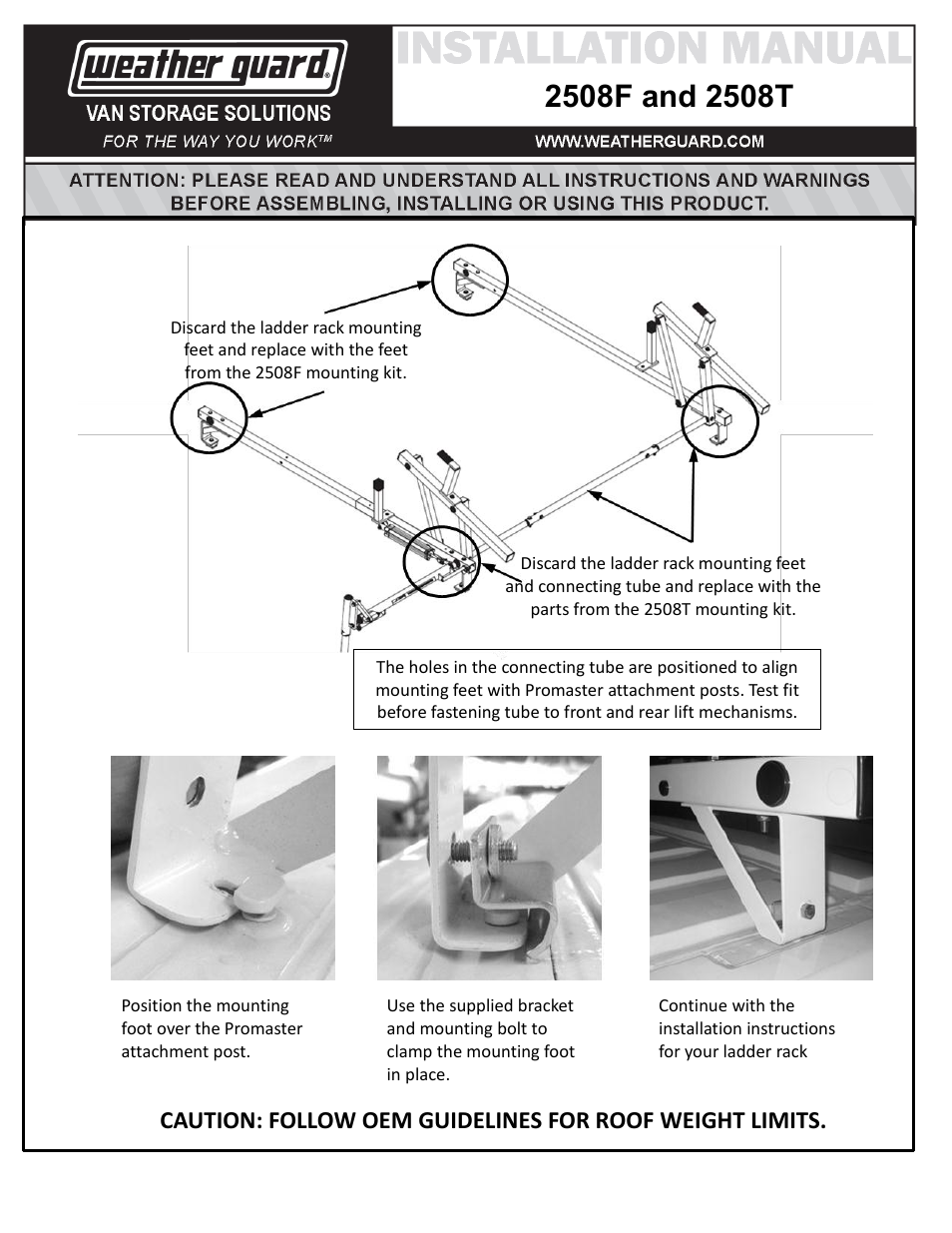 WEATHER GUARD Model 2508F Roof Rack Mounting Kit, Steet-side, RAM ProMaster User Manual | 2 pages