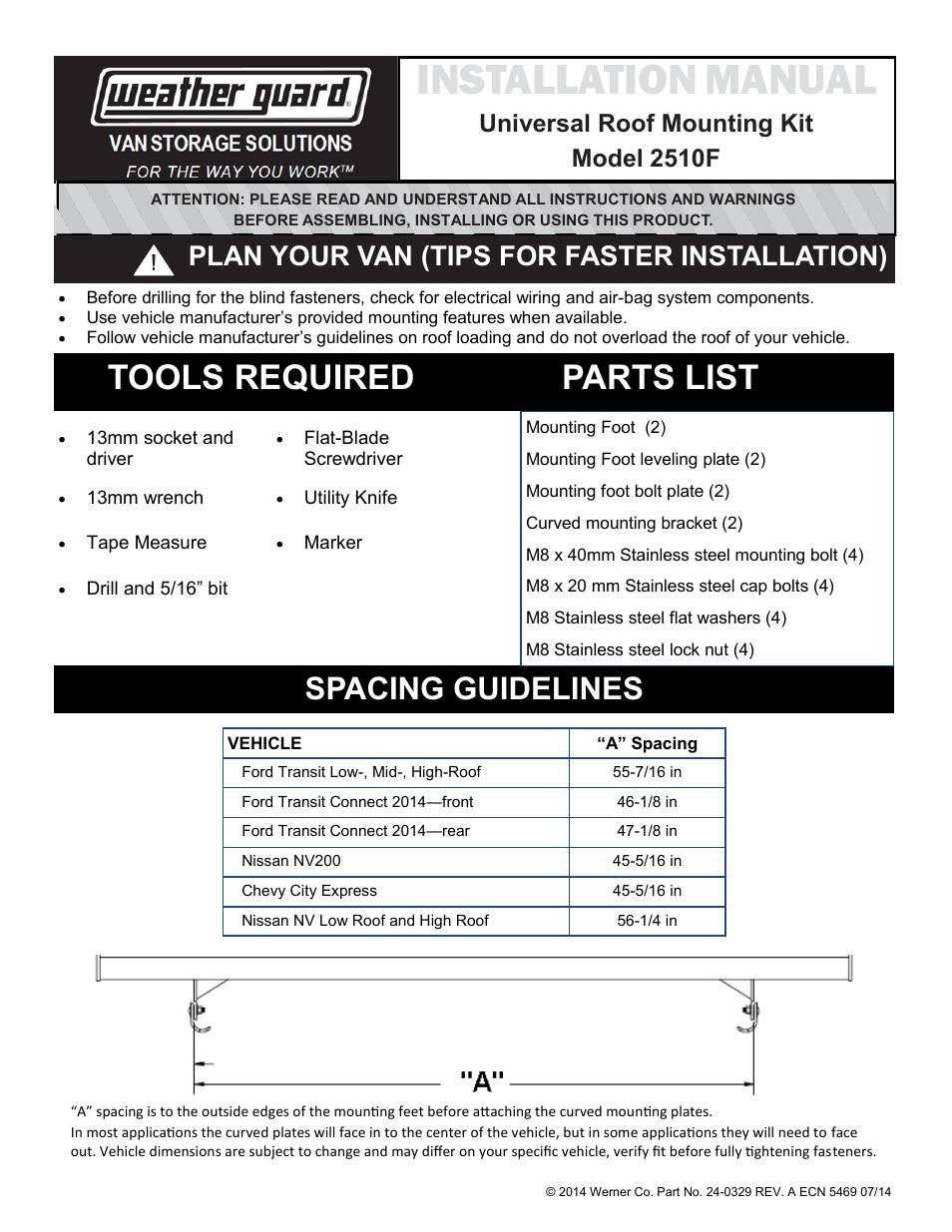 WEATHER GUARD Model 2510F Universal Roof-top Mounting Kit User Manual | 3 pages