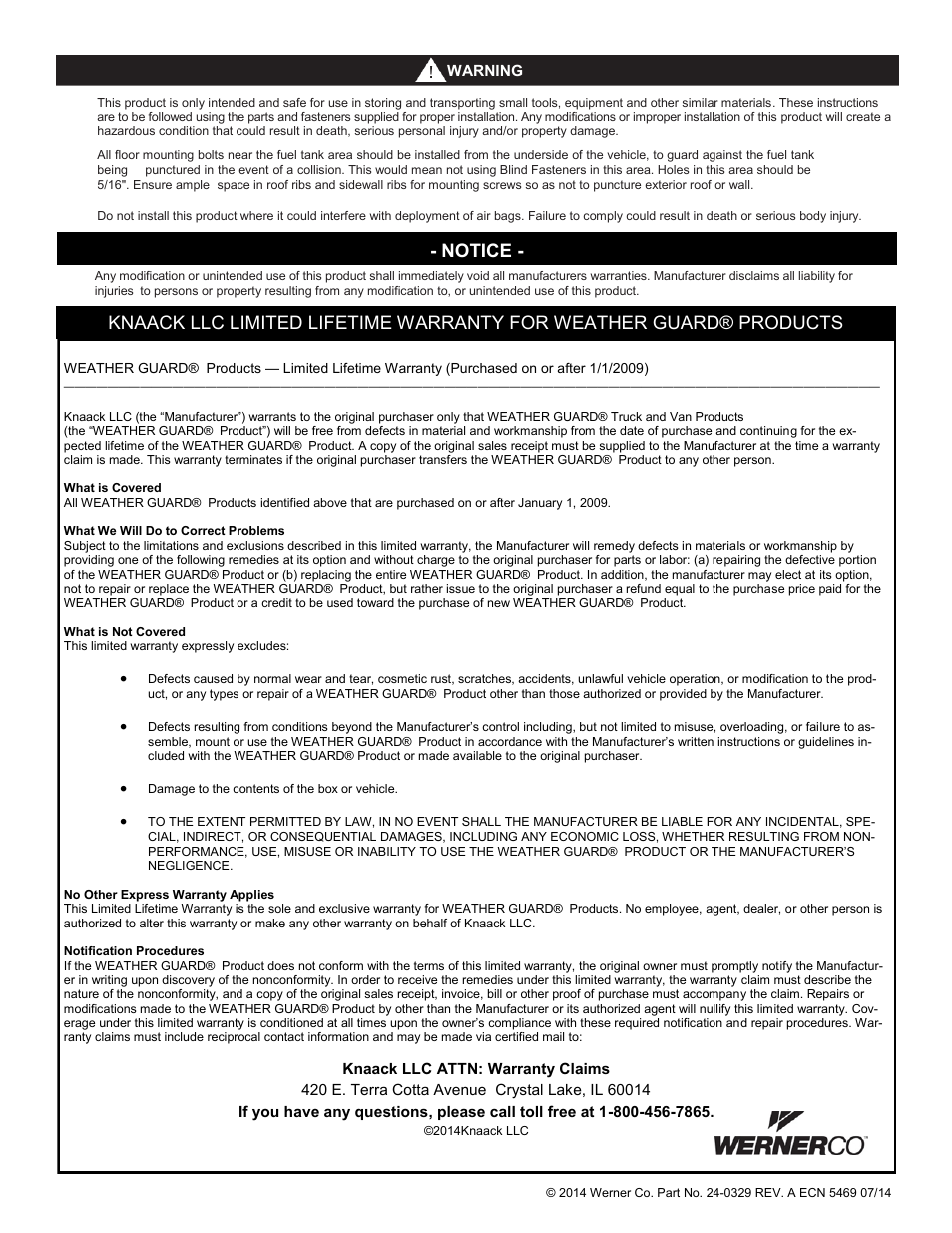 Notice | WEATHER GUARD Model 2510F Universal Roof-top Mounting Kit User Manual | Page 3 / 3