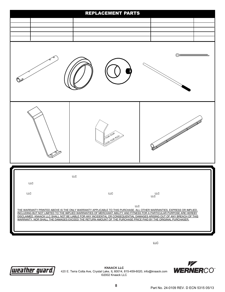 23 replacement parts | WEATHER GUARD Model 254 EZ-GLIDE® Clamp Kit, Universal, Driver Side User Manual | Page 8 / 8