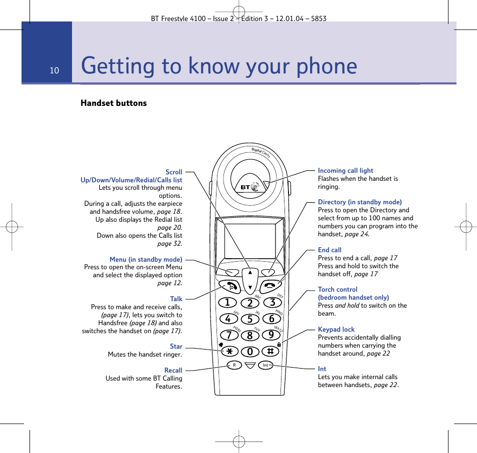 Getting to know your phone | BT 4100 SMS User Manual | Page 10 / 81