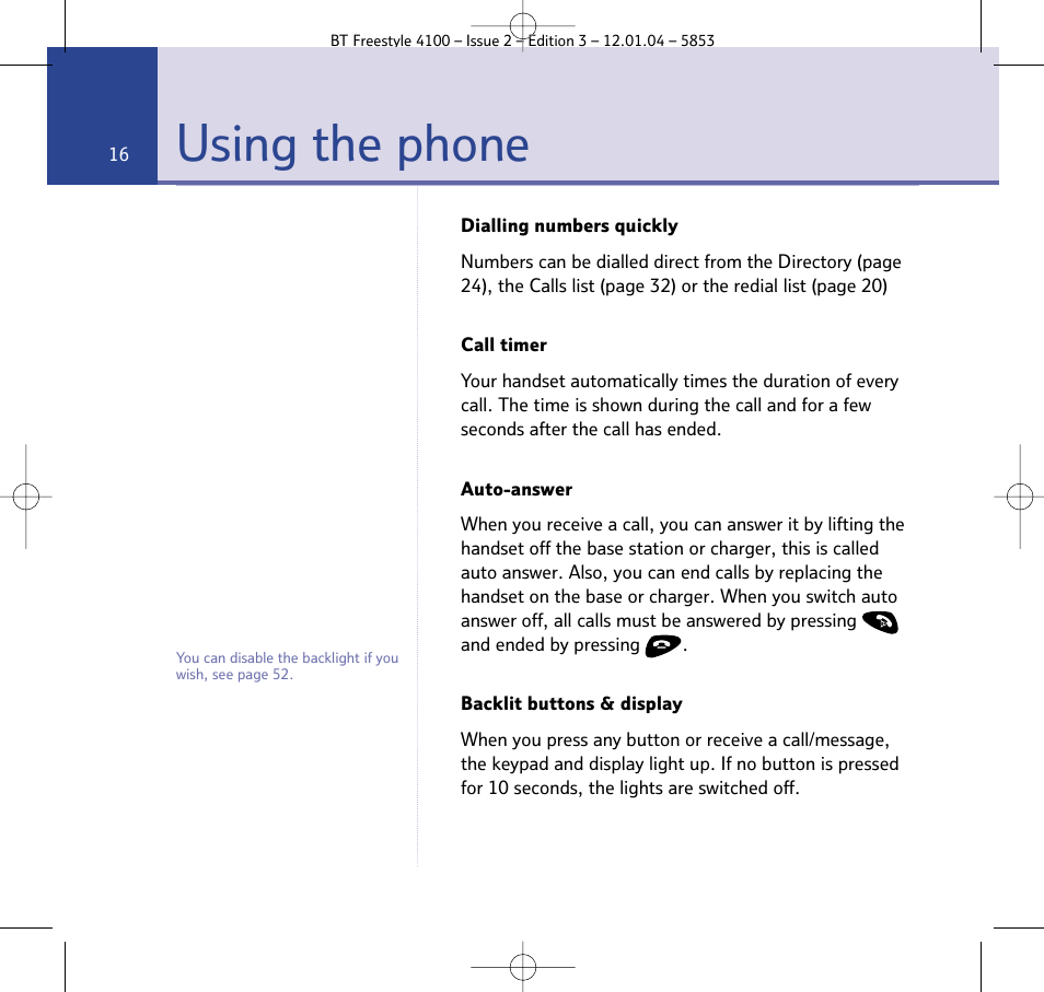 Using the phone | BT 4100 SMS User Manual | Page 16 / 81