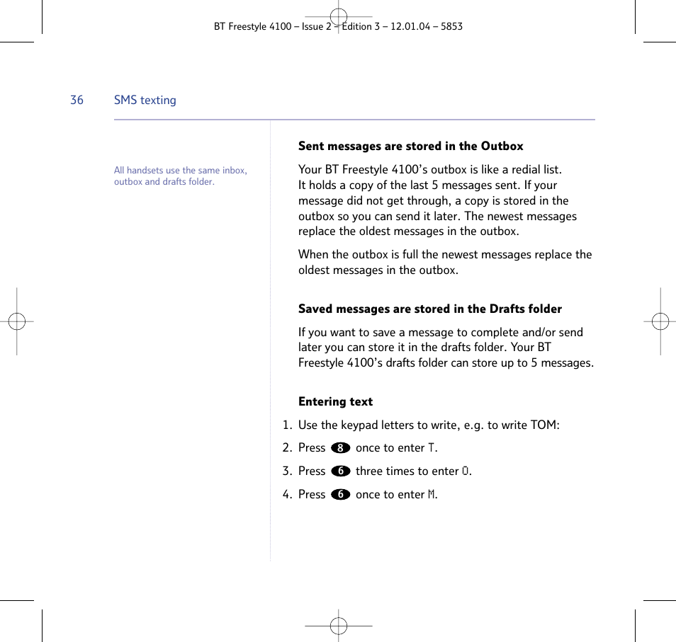 BT 4100 SMS User Manual | Page 36 / 81