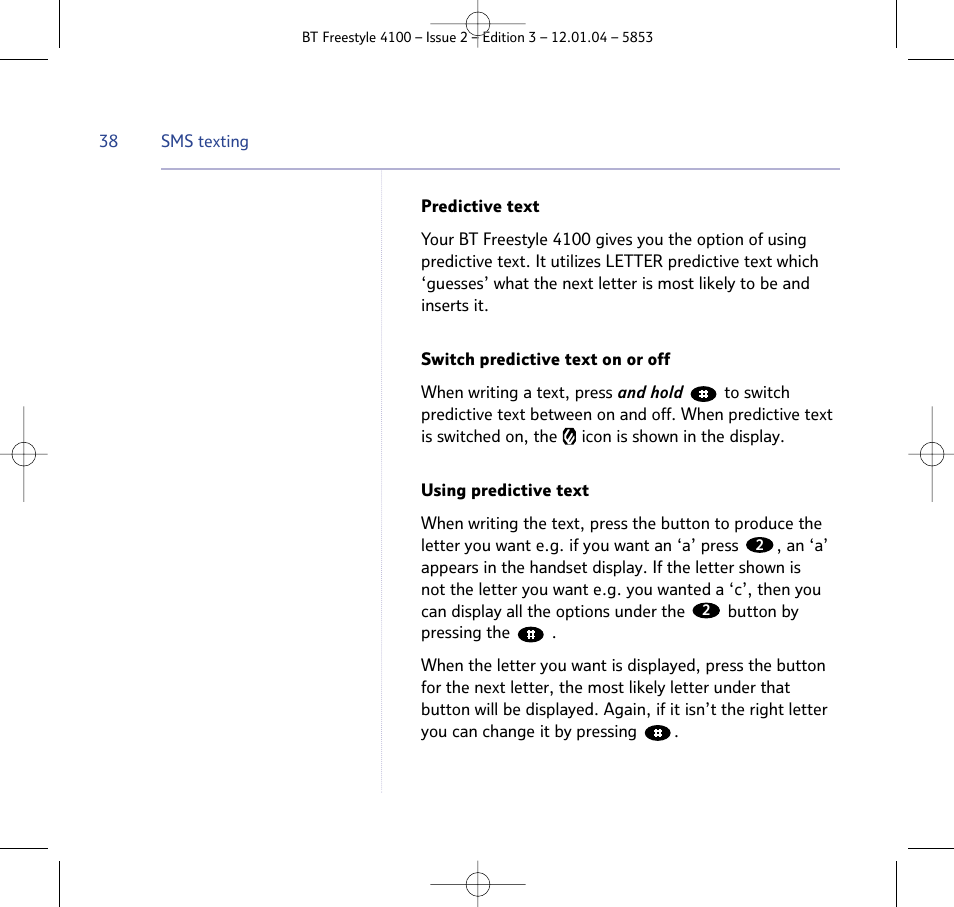 BT 4100 SMS User Manual | Page 38 / 81