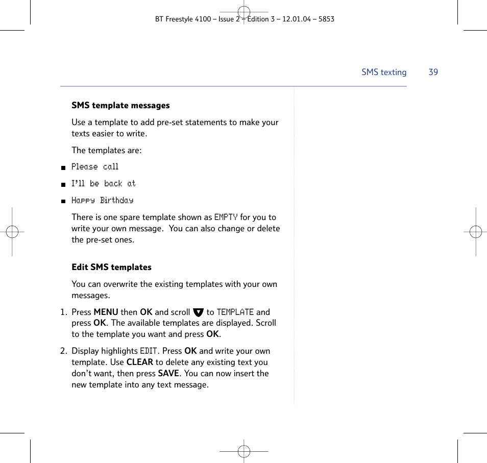 BT 4100 SMS User Manual | Page 39 / 81