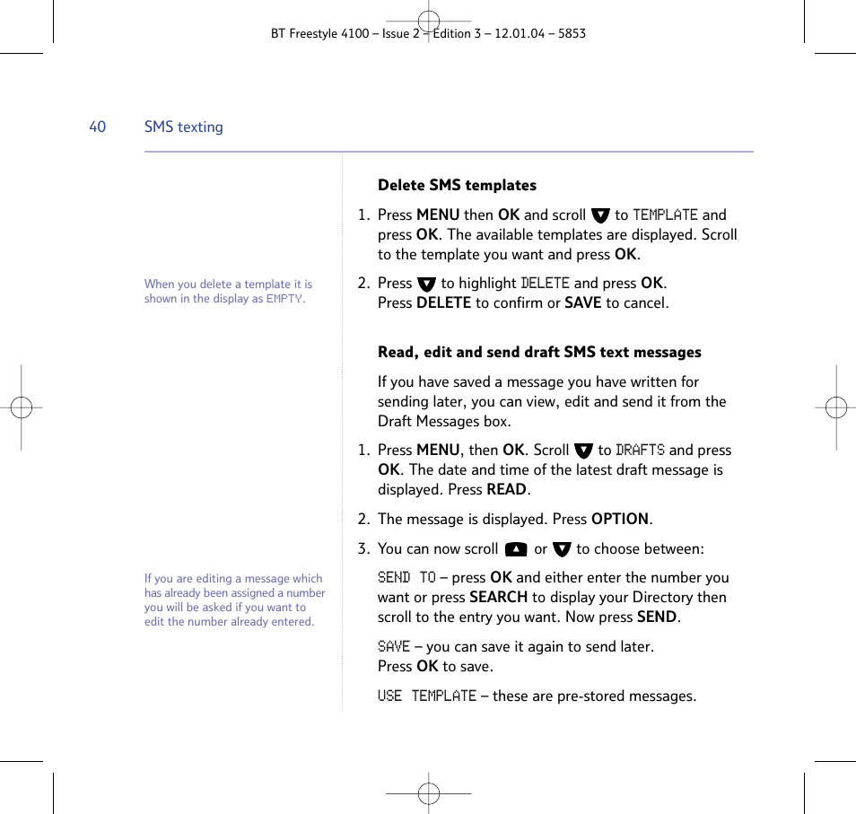 BT 4100 SMS User Manual | Page 40 / 81