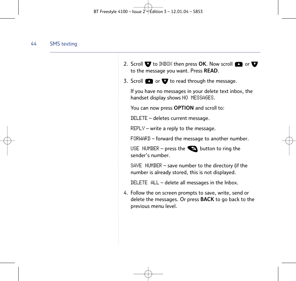 BT 4100 SMS User Manual | Page 44 / 81