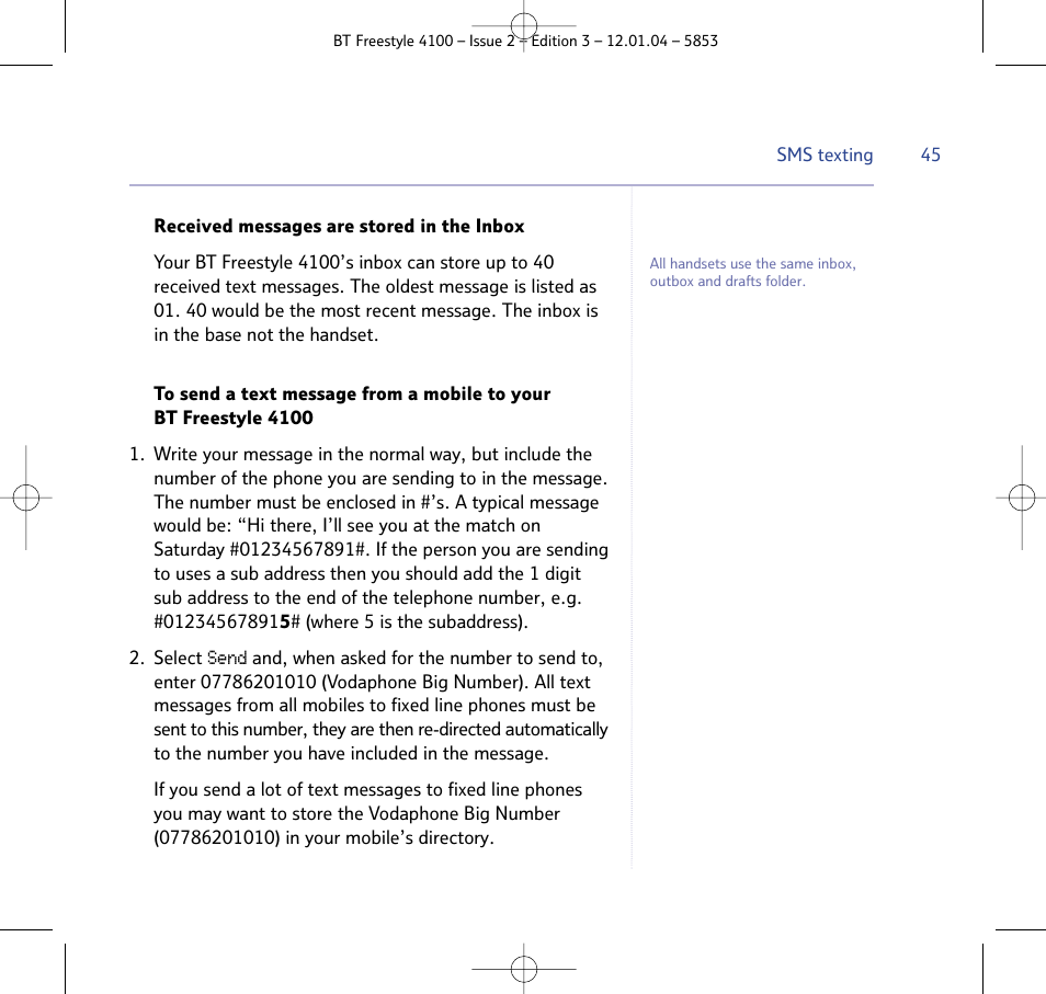 BT 4100 SMS User Manual | Page 45 / 81