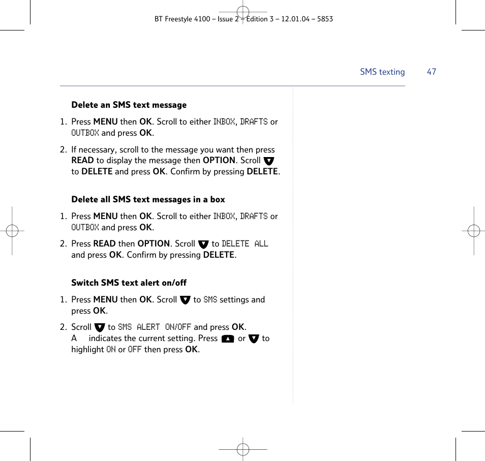 BT 4100 SMS User Manual | Page 47 / 81