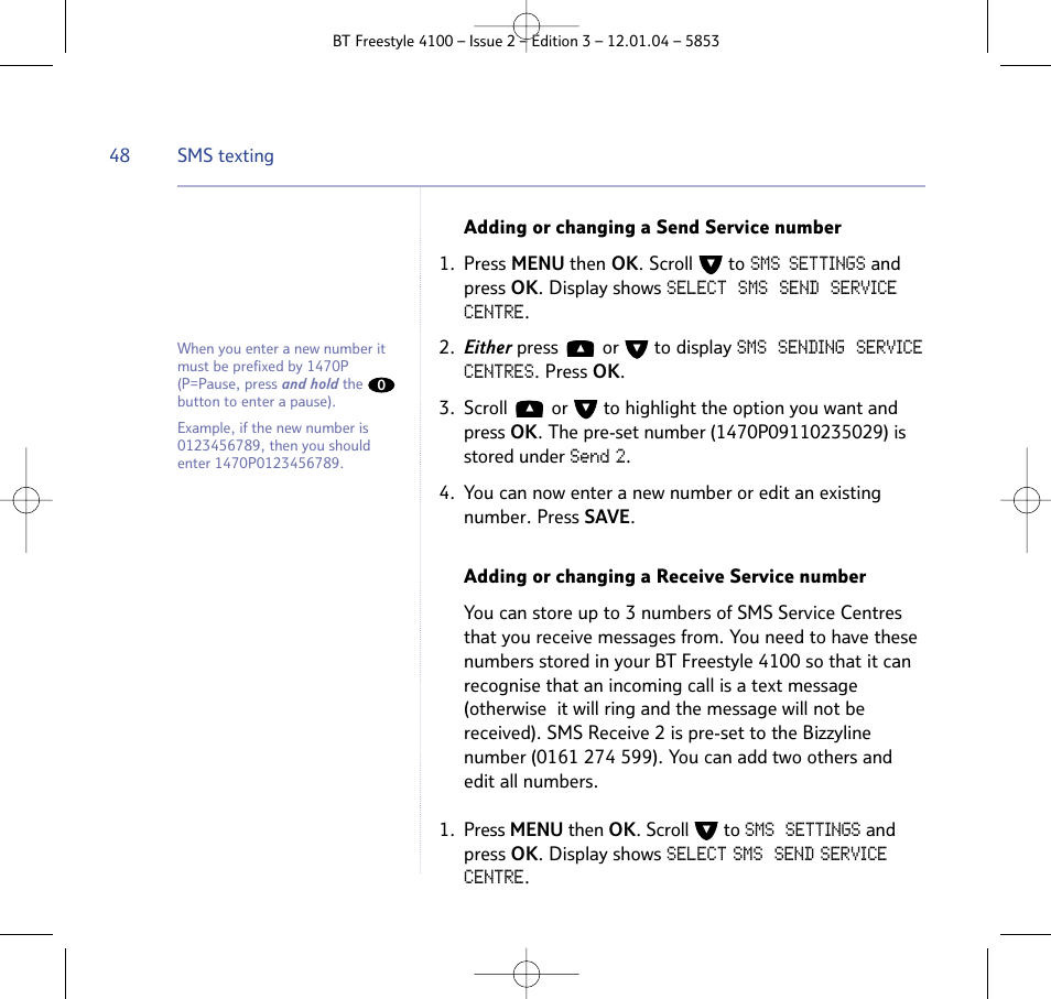 BT 4100 SMS User Manual | Page 48 / 81