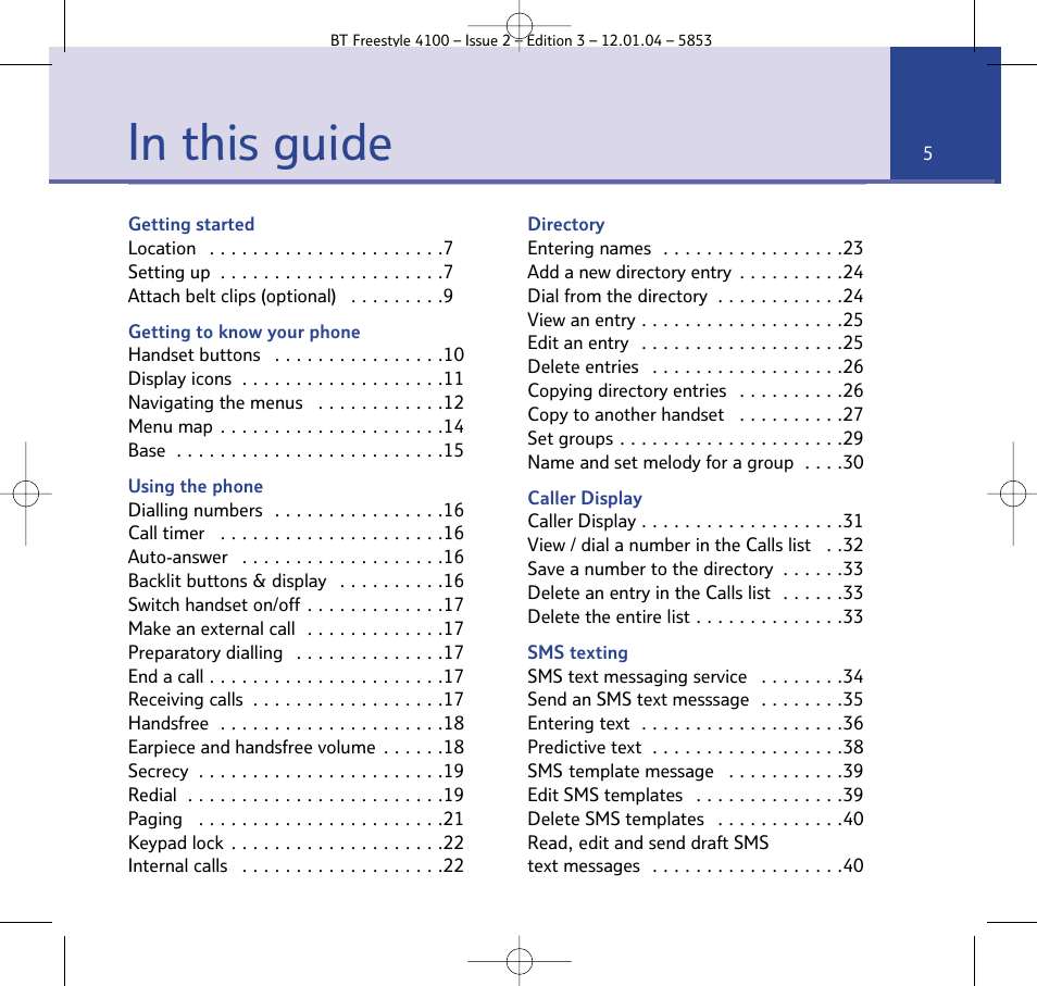 BT 4100 SMS User Manual | Page 5 / 81